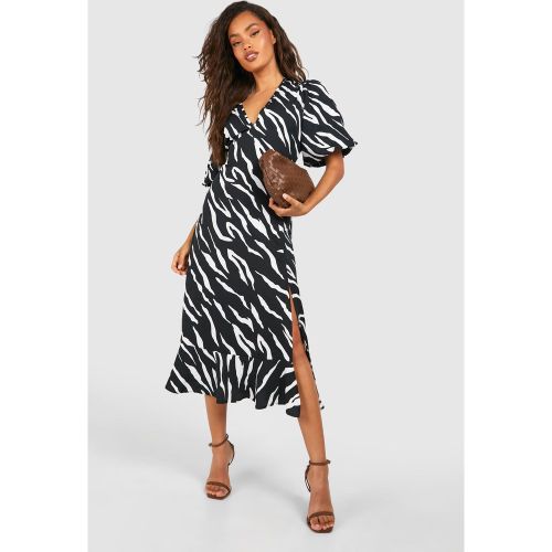 Robe Portefeuille Mi-Longue À Imprimé Zèbre - 36 - boohoo - Modalova