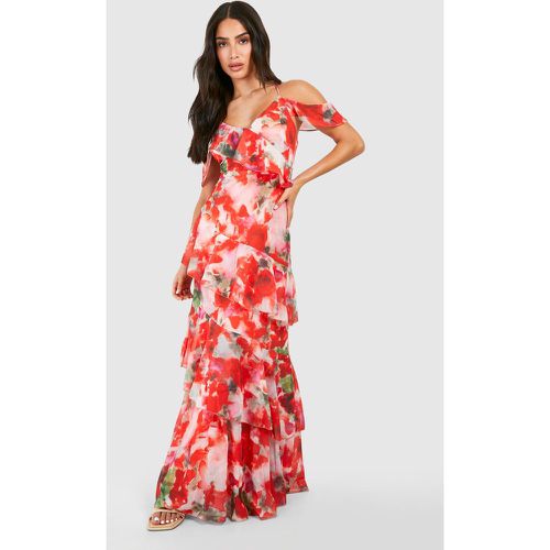 Petite" Asymmetric Chiffon Tiered Ruffle Floral Maxi Dress - boohoo - Modalova