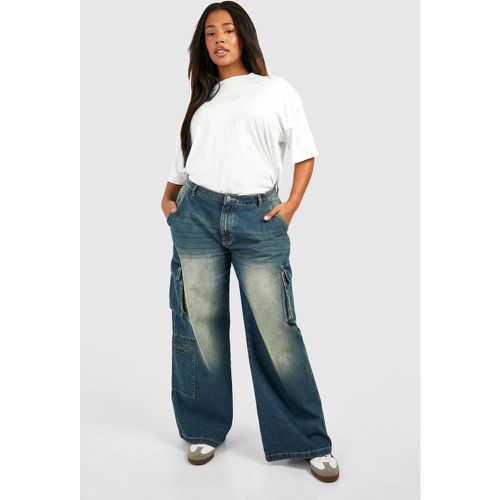 Grande Taille - Jean Cargo Délavé - 44 - boohoo - Modalova