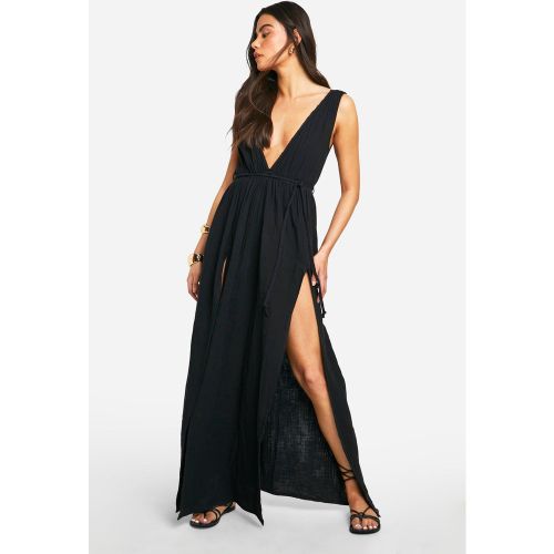 Robe Longue Ceinturée À Décolleté Plongeant - 36 - boohoo - Modalova