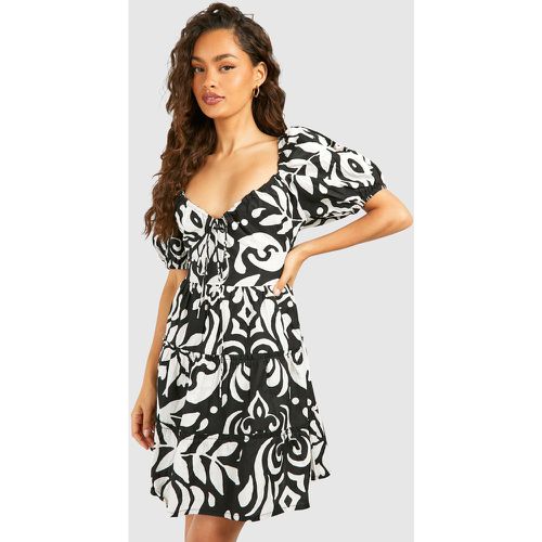 Printed Linen Mini Dress - boohoo - Modalova