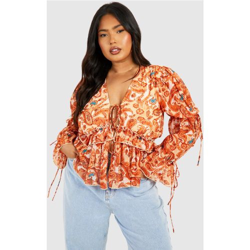 Grande Taille - Blouse À Manches Longues Et Volants - 44 - boohoo - Modalova