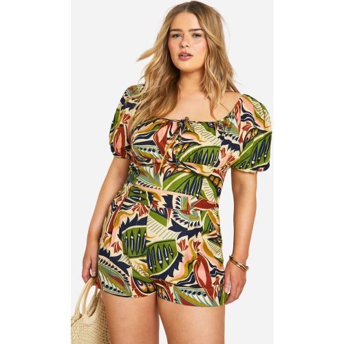 Grande Taille - Crop Top Imprimé À Manches Bouffantes - 44 - boohoo - Modalova