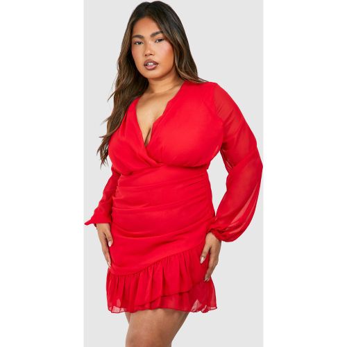 Grande Taille - Robe Portefeuille À Volants - 56 - boohoo - Modalova