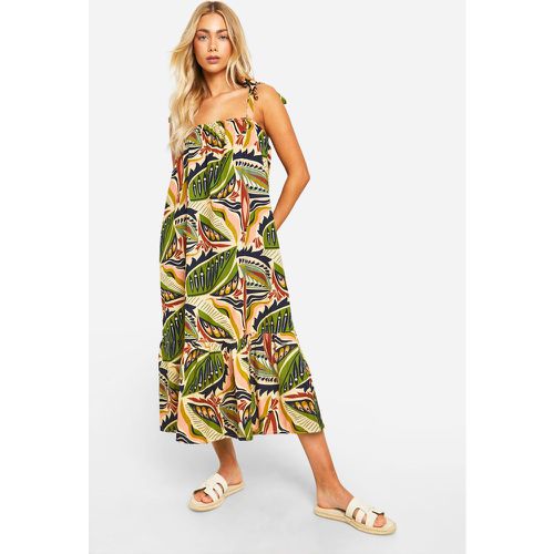 Robe Mi-Longue Nouée En Lin - 40 - boohoo - Modalova