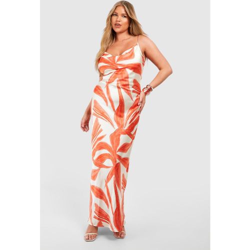Grande Taille - Robe Longue Satinée Imprimée - 44 - boohoo - Modalova