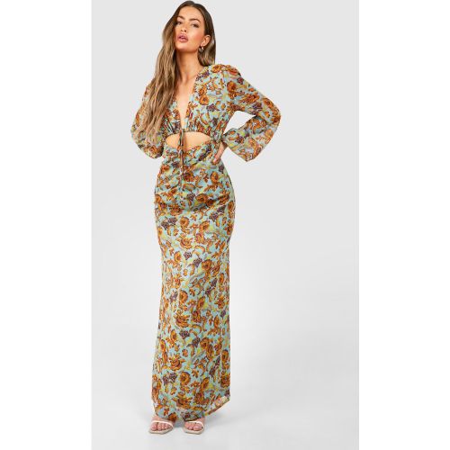 Robe Longue Fleurie À Découpes - 36 - boohoo - Modalova