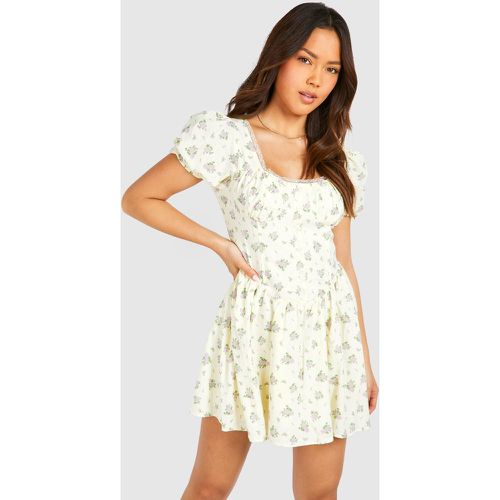 Robe Champêtre Courte Fleurie À Manches Bouffantes - 42 - boohoo - Modalova