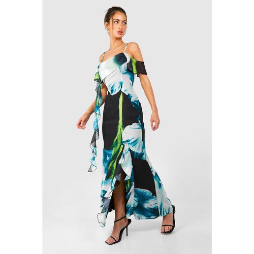 Robe Longue Fleurie À Manches Drapées - 42 - boohoo - Modalova