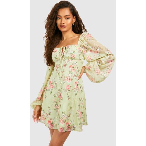 Robe Patineuse Fleurie À Manches Longues - 38 - boohoo - Modalova