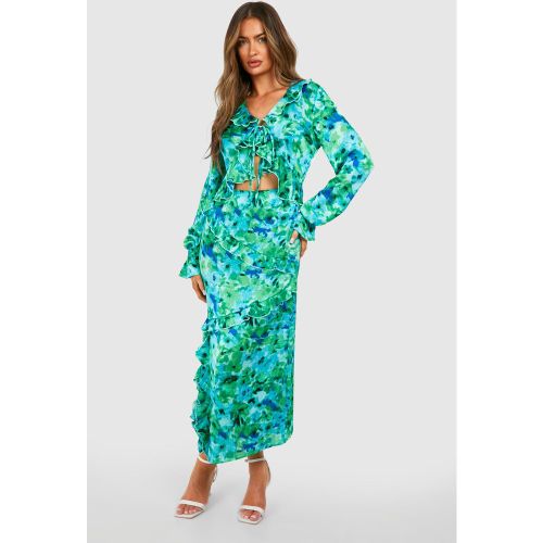Robe Mi-Longue Fleurie À Volants - 38 - boohoo - Modalova
