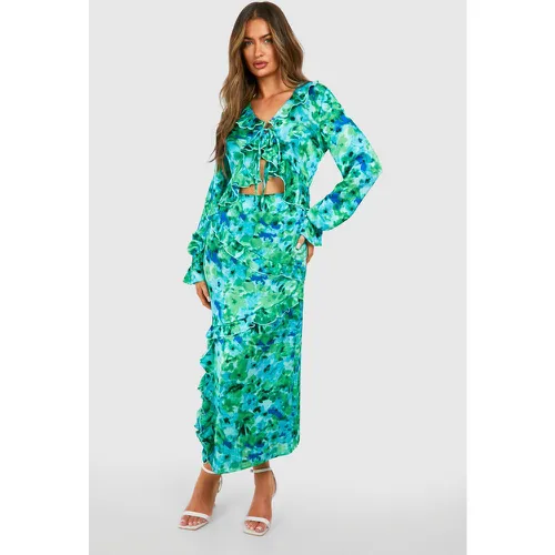 Robe Mi-Longue Fleurie À Volants - 40 - boohoo - Modalova