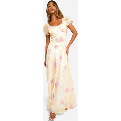 Robe Champêtre Longue Fleurie À Manches Bouffantes - 38 - boohoo - Modalova