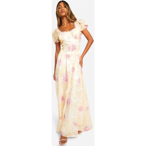 Robe Champêtre Longue Fleurie À Manches Bouffantes - 38 - boohoo - Modalova