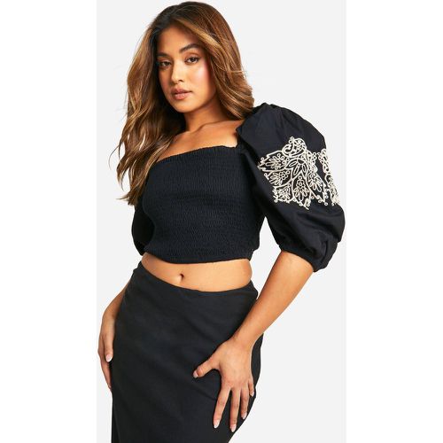 Petite" - Crop Top À Manches Bouffantes Et Broderie - 36 - boohoo - Modalova