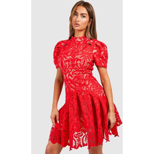 Premium Crochet Lace Puff Sleeve Mini Dress - boohoo - Modalova