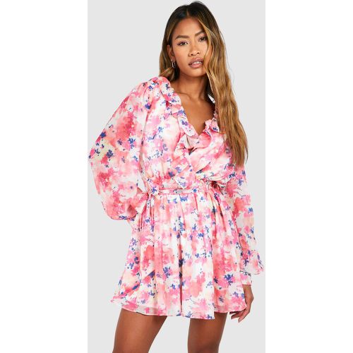 Robe Patineuse Fleurie À Ceinture - 38 - boohoo - Modalova