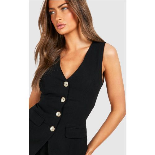 Gilet Long Effet Lin Sans Manches - 34 - boohoo - Modalova