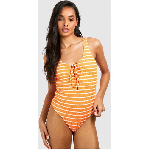 Tall" Crinkle Stripe Plunge Swimsuit - boohoo - Modalova