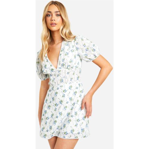 Robe Babydoll Fleurie En Plumetis - 36 - boohoo - Modalova