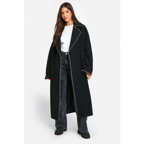 Manteau Effet Laine À Ceinture Et Coutures Contrastantes - 38 - boohoo - Modalova