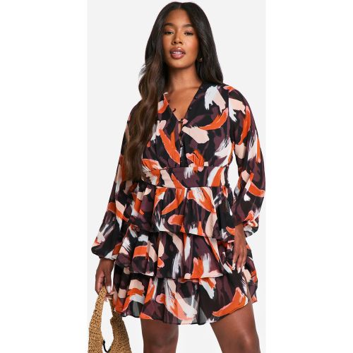 Grande Taille - Robe Patineuse Imprimée À Volants - 56 - boohoo - Modalova