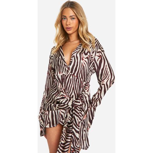 Robe Chemise Satinée À Imprimé Zèbre - 38 - boohoo - Modalova