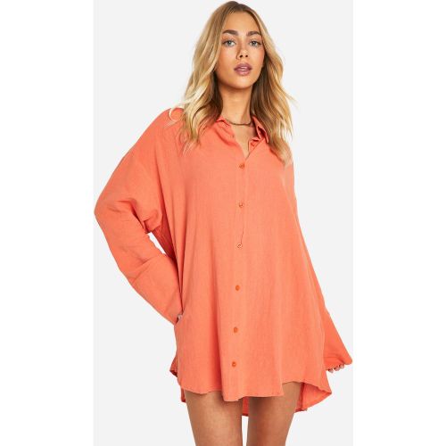 Robe Chemise En Lin À Manches Larges - 36 - boohoo - Modalova