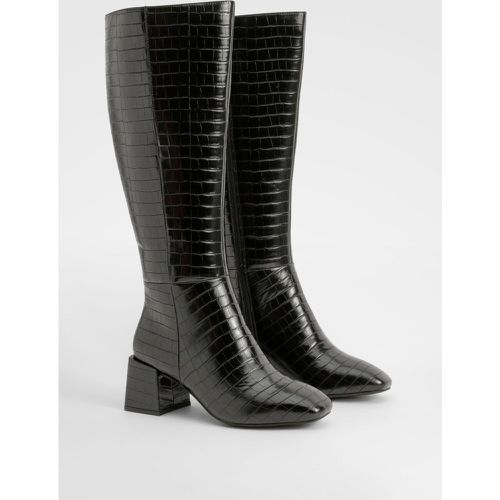 Bottes Hautes Carrées Croco - Pointure Large - 38 - boohoo - Modalova