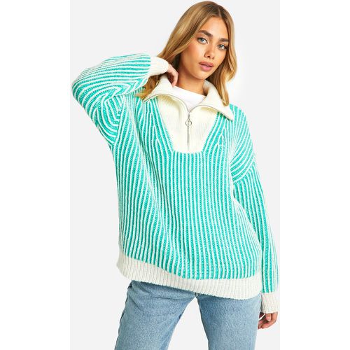 Pull En Maille Épaisse À Rayures Et Col Montant - S - boohoo - Modalova