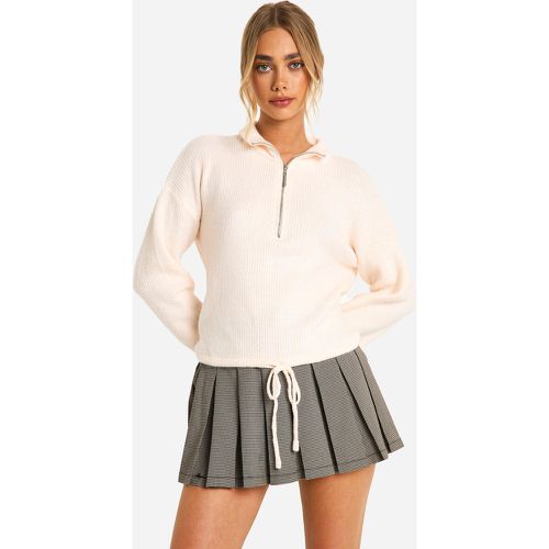 Pull Zippé À Col Cheminée - Blanc Écru - M, Blanc Écru - boohoo - Modalova