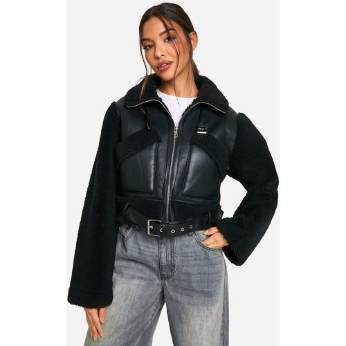 Veste Aviateur Courte En Polaire - 36 - boohoo - Modalova