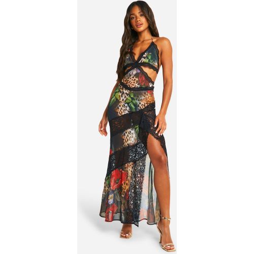 Robe Longue En Mousseline De Soie Et Dentelle - 42 - boohoo - Modalova