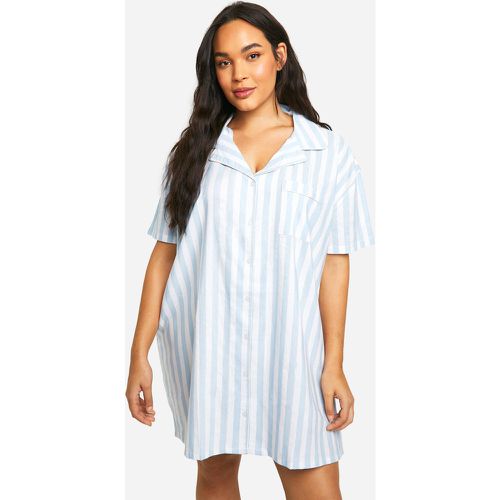 Grande Taille - Chemise De Nuit Rayée À Manches Courtes - 46 - boohoo - Modalova