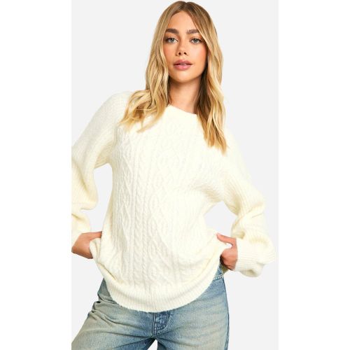 Pull Oversize À Col Ras Du Cou En Maille Torsadée - S - boohoo - Modalova