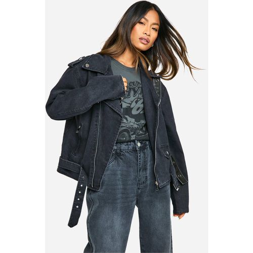 Veste Biker En Jean À Ceinture - 34 - boohoo - Modalova