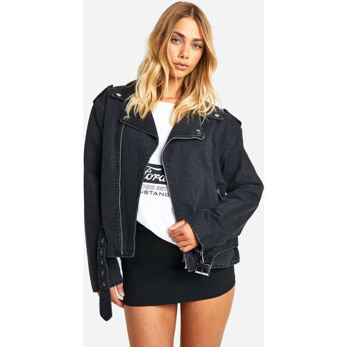 Veste Biker En Jean À Ceinture - 44 - boohoo - Modalova