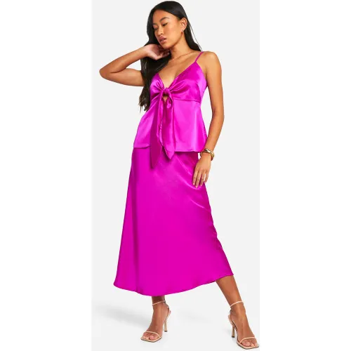 Ensemble Satiné Avec Débardeur Noué Et Jupe Mi-Longue - 34 - boohoo - Modalova