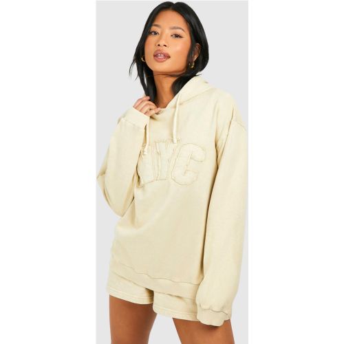 Petite" - Sweat À Capuche Oversize Délavé À Slogan N.Y.C - Xs - boohoo - Modalova