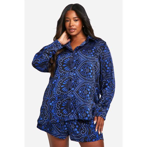 Grande Taille - Chemise Satinée Oversize À Imprimé Cachemire - 56 - boohoo - Modalova