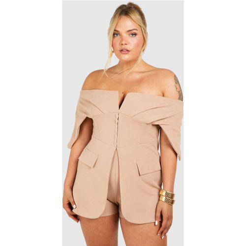 Grande Taille - Combishort En Tissu Crêpe À Col Bateau - 44 - boohoo - Modalova