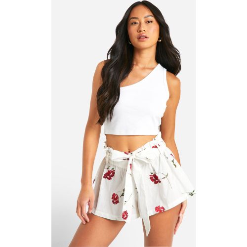 Mini-Jupe Fleurie En Coton À Ceinture - 34 - boohoo - Modalova
