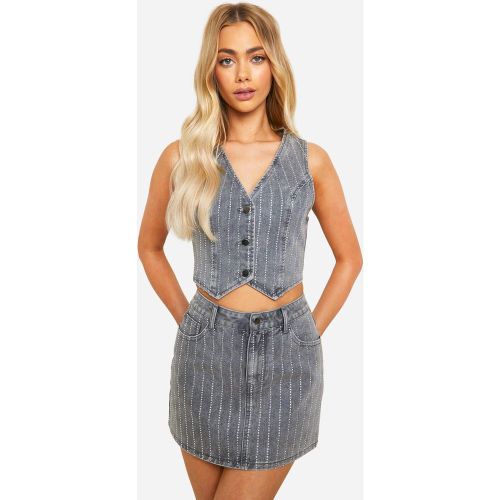 Mini-Jupe En Jean À Strass - 34 - boohoo - Modalova