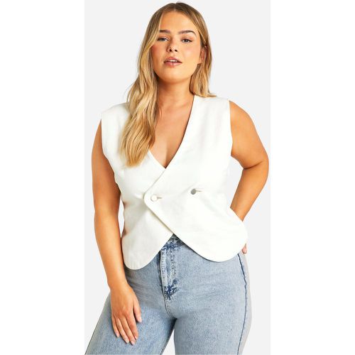 Grande Taille - Gilet Long En Jean Sans Manches - Blanc Écru - 46, Blanc Écru - boohoo - Modalova