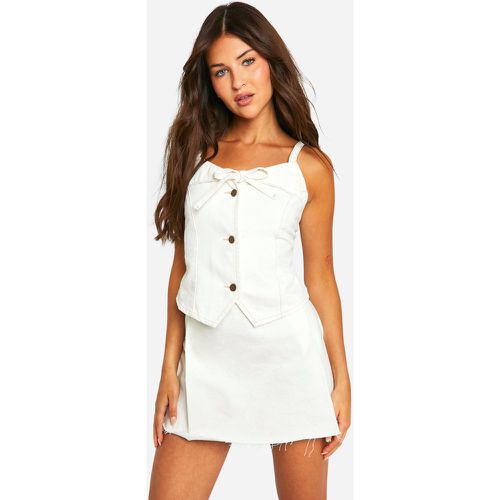 Ecru Pleated Denim Mini Skirt - Blanc Écru - 10, Blanc Écru - boohoo - Modalova