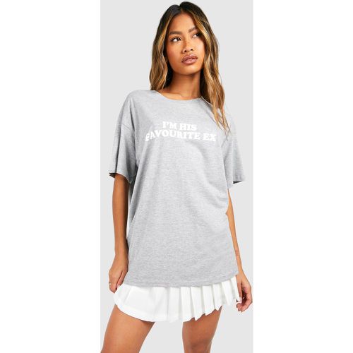 Oversized I'M His Favourite Ex Chest Print Cotton Tee - boohoo - Modalova