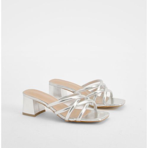 Strappy Block Heeled Mules - - boohoo - Modalova