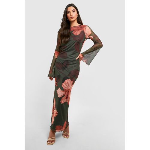 Robe Longue En Mesh À Imprimé Hibiscus - 38 - boohoo - Modalova