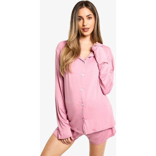 Maternité - Ensemble De Pyjama De Grossesse Avec Chemise Boutonnée Et Short - 44 - boohoo - Modalova