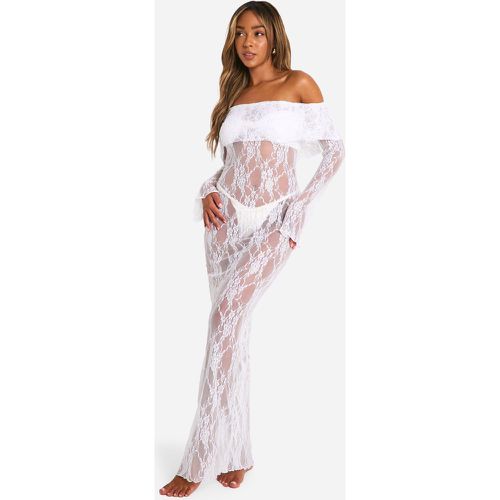 Robe De Plage Longue En Dentelle À Col Bateau - M - boohoo - Modalova